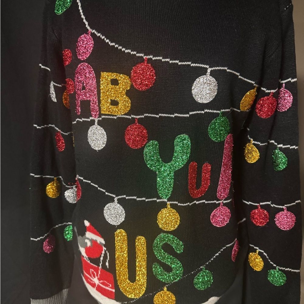 Black Festive Sweater with Glitter Lettering